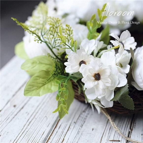 Floral Wreath,Door Wreath,Artificial White Peony Wreath for Front Door 15''-16'' - Picture 5 of 8